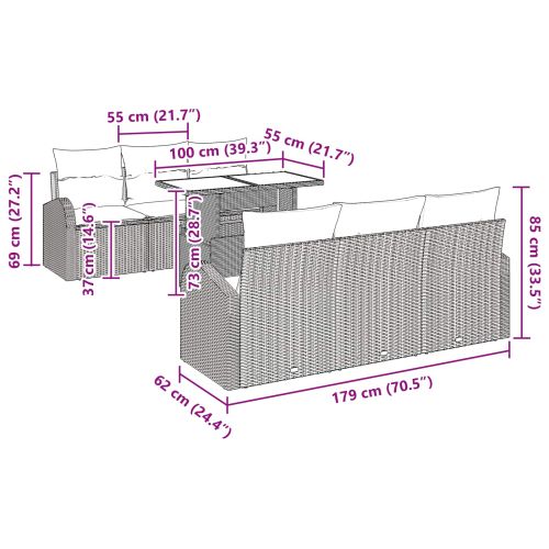 Градински Софа Комплект с възглавница 7 pcs Кафяво Полиратан