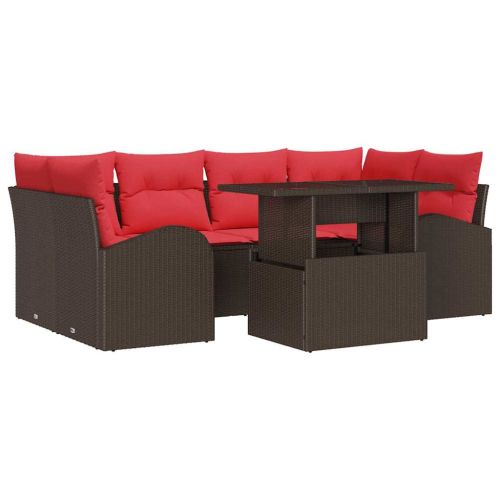 Градински Софа Комплект с възглавница 7 pcs Кафяво полиратан