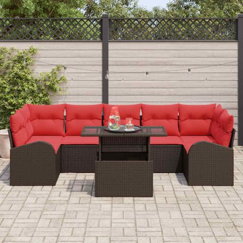 Градински Софа Комплект със съхранение 8 pcs Кафяво полиратан