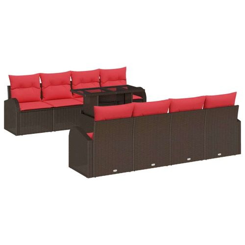 Градински Софа Комплект със съхранение 9 pcs Кафяво полиратан