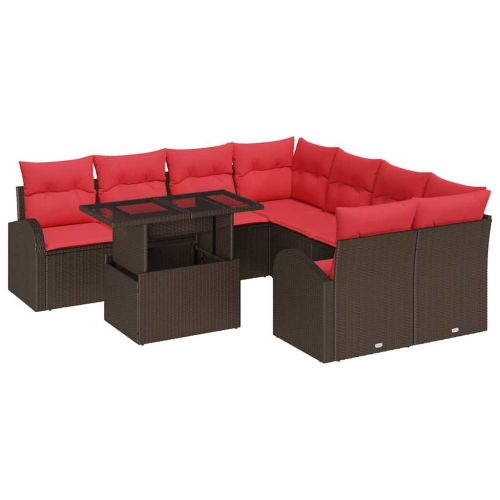 Градински Софа Комплект със съхранение 9 pcs Кафяво полиратан