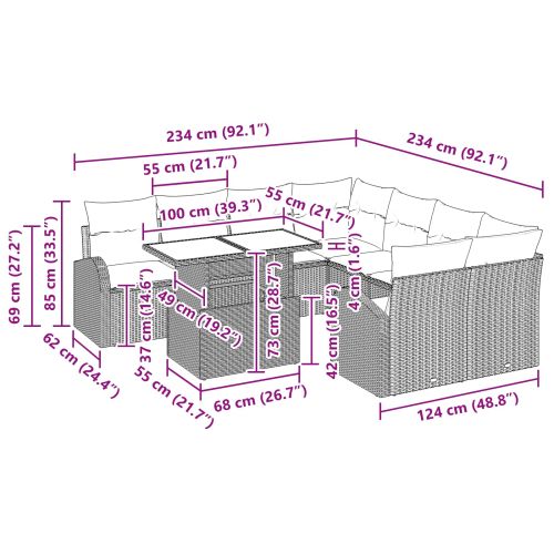 Градински Софа Комплект със съхранение 9 pcs Кафяво полиратан
