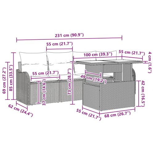 Градински Софа Комплект със съхранение 6 pcs Кафяво полиратан