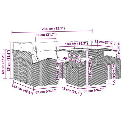 Градински Софа Комплект 7 pcs Кафяво и червено полиратан