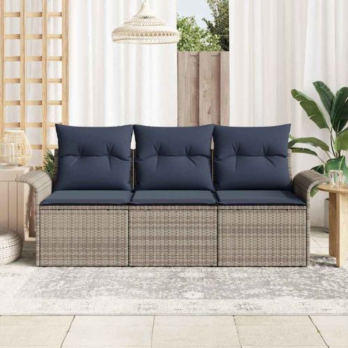 Градински Софа Комплект с възглавница 3 pcs Сив Полиратан