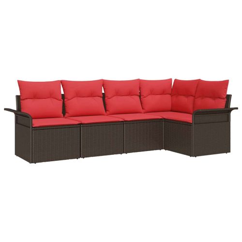Градински Софа Комплект със съхранение 5 pcs Кафяво полиратан