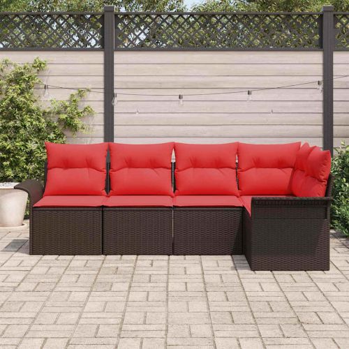 Градински Софа Комплект със съхранение 5 pcs Кафяво полиратан