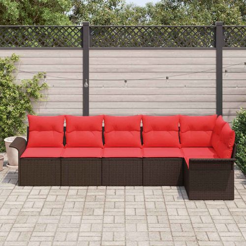 Градински Софа Комплект със съхранение 6 pcs Кафяво полиратан