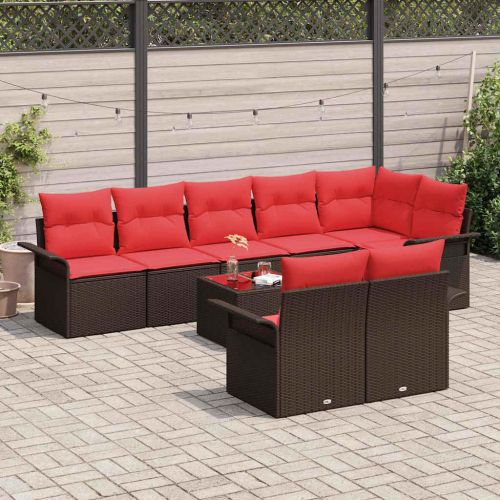 Градински Софа Комплект със съхранение 9 pcs Кафяво полиратан