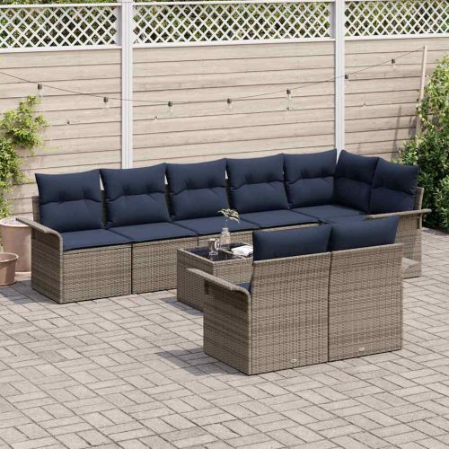 Градински Софа Комплект със съхранение 9 pcs Сив полиратан