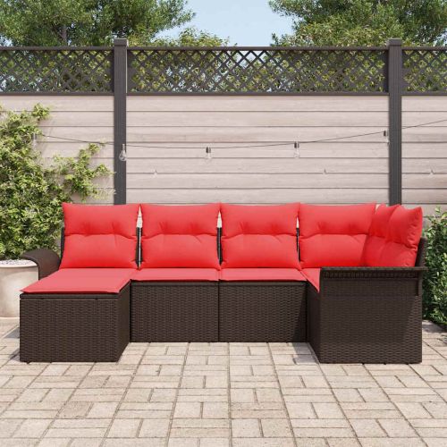 Градински Софа Комплект със съхранение 6 pcs Кафяво полиратан