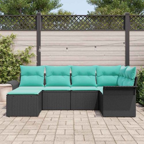 Градински Софа Комплект със съхранение 6 pcs Черно полиратан