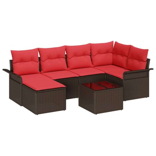 Градински Софа Комплект със съхранение 7 pcs Кафяво полиратан