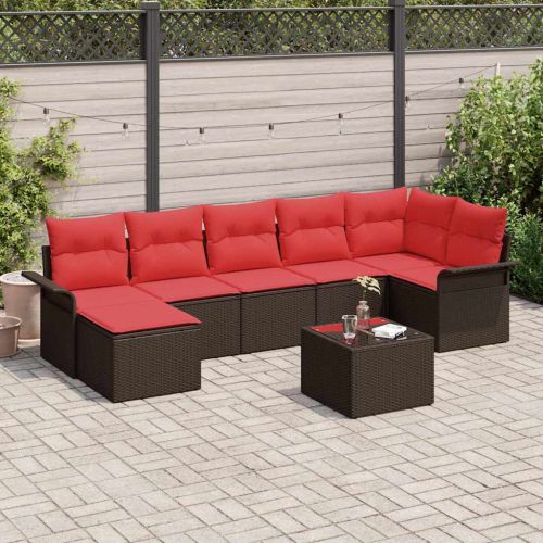 Градински Софа Комплект със съхранение 8 pcs Кафяво полиратан
