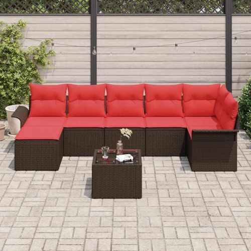 Градински Софа Комплект със съхранение 8 pcs Кафяво полиратан