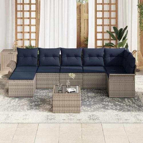 Градински Софа Комплект със съхранение 8 pcs Сив полиратан