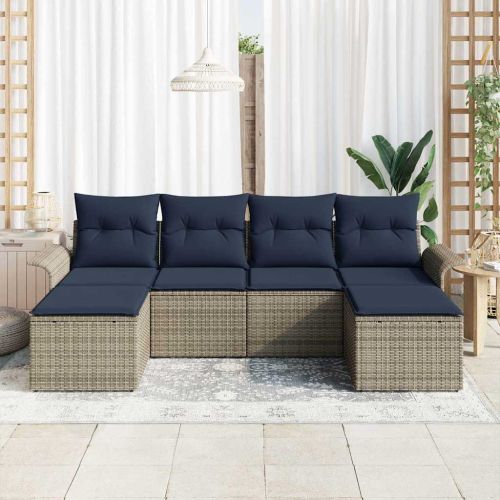 Градински Софа Комплект с възглавница 6 pcs Сив Полиратан