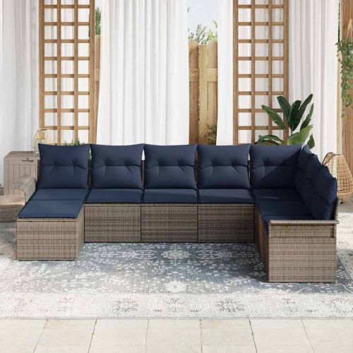 Градински Софа Комплект 8 pcs Светлосиво Полиратан