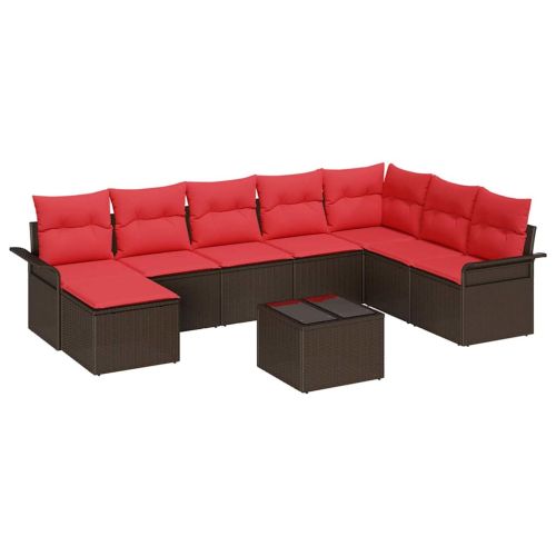 Градински Софа Комплект с възглавница 9 pcs Кафяво Полиратан