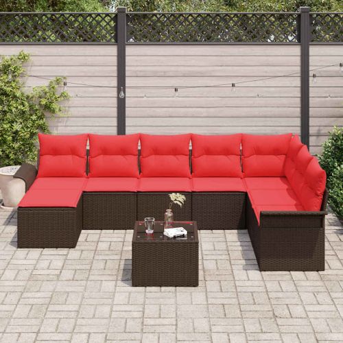 Градински Софа Комплект с възглавница 9 pcs Кафяво Полиратан