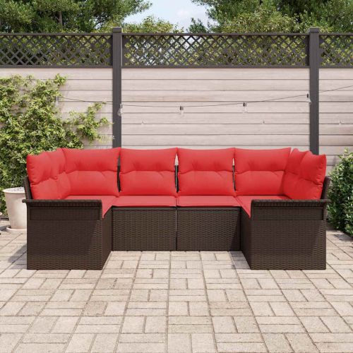 Градински Софа Комплект със съхранение 6 pcs Кафяво Полиратан