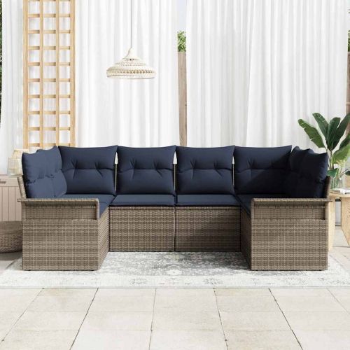 Градински Софа Комплект със съхранение 6 pcs Сив Полиратан