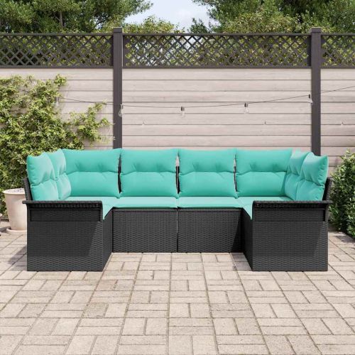 Градински Софа Комплект със съхранение 6 pcs Черно Полиратан