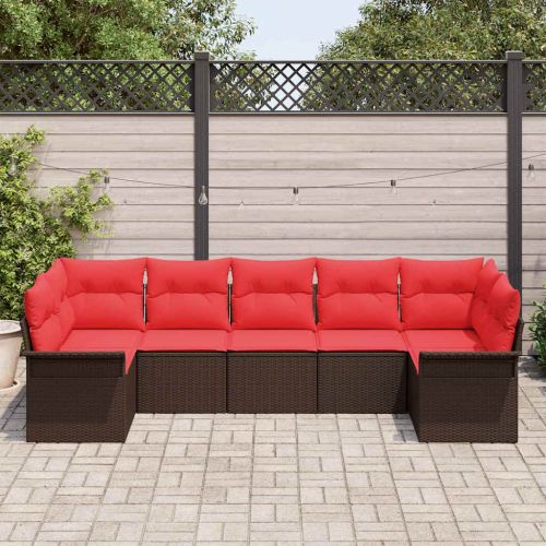 Градински Софа Комплект със съхранение 7 pcs Кафяво Полиратан