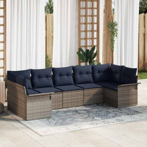 Градински Софа Комплект със съхранение 7 pcs Сив Полиратан