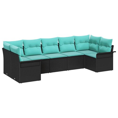 Градински Софа Комплект със съхранение 7 pcs Черно Полиратан