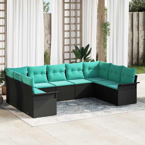 Градински Софа Комплект със съхранение 9 pcs Черно полиратан