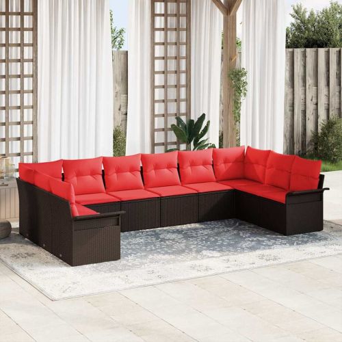 Градински Софа Комплект със съхранение 10 pcs Бежово полиратан