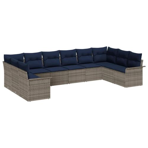 Градински Софа Комплект 10 pcs Светлосиво полиратан