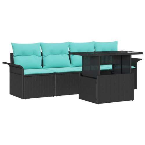 Градински Софа Комплект с възглавница 5 pcs Черно Полиратан