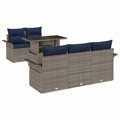 Градински Софа Комплект 6 pcs Сив Полипропилен Ратан