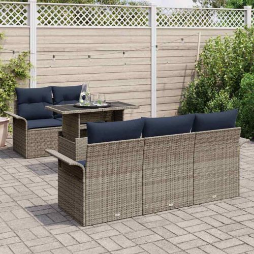 Градински Софа Комплект 6 pcs Сив Полипропилен Ратан