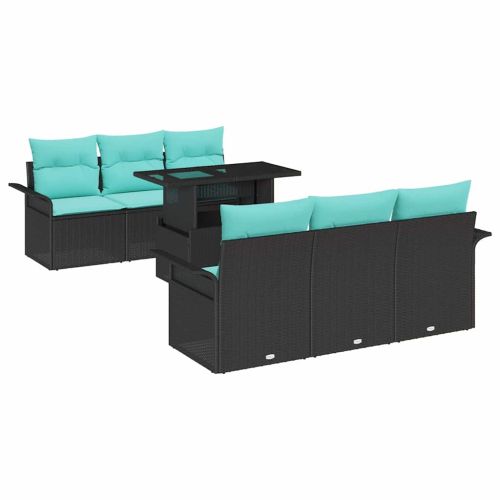 Градински Софа Комплект с възглавница 7 pcs Черно Полиратан