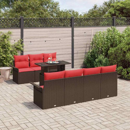 Градински Софа Комплект 8 pcs Кафяво Полипропилен Ратан