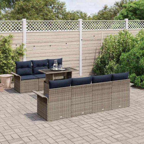 Градински Софа Комплект 8 pcs Сив Полипропилен Ратан