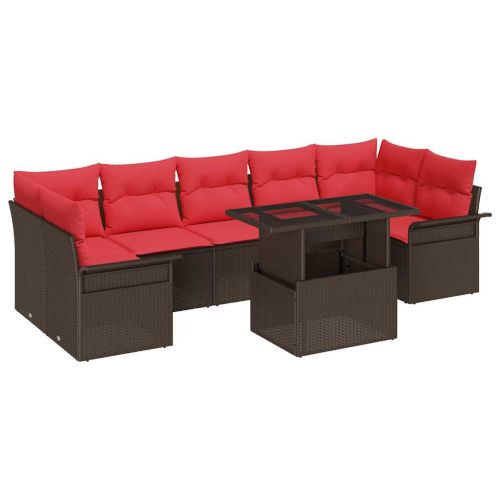 Градински Софа Комплект 8 pcs Кафяво Полипропилен Ратан