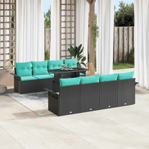 Градински Софа Комплект 9 pcs Черно Полипропилен Ратан