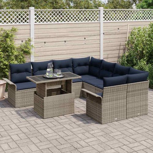 Градински Софа Комплект 9 pcs Сив Полипропилен Ратан