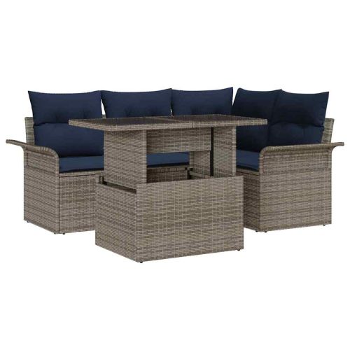 Градински Софа Комплект 5 pcs Сив Полипропилен Ратан