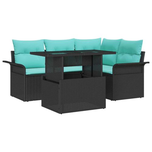 Градински Софа Комплект 5 pcs Черно Полипропилен Ратан