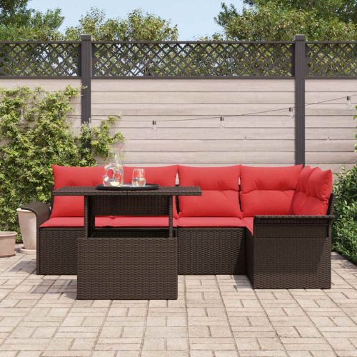 Градински Софа Комплект 6 pcs Кафяво Полипропилен Ратан