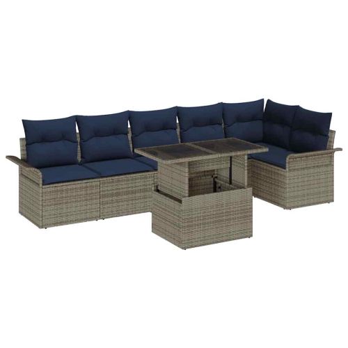 Градински Софа Комплект с възглавница 7 pcs Сив Полиратан