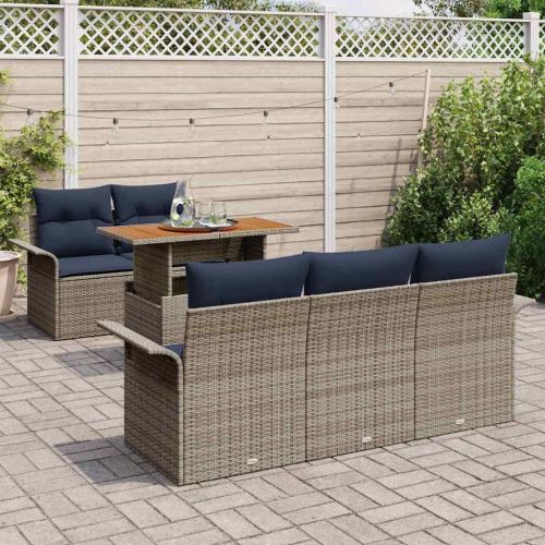 Градински Софа Комплект със съхранение 6 pcs Сив Полиратан