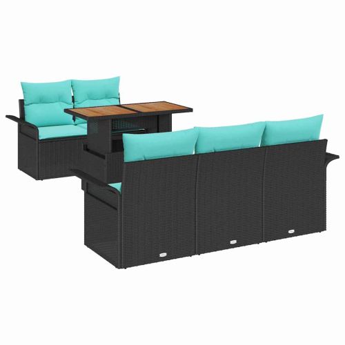 Градински Софа Комплект със съхранение 6 pcs Черно Полиратан