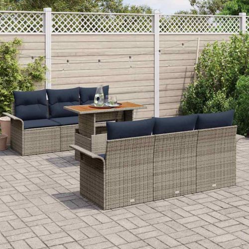 Градински Софа Комплект със съхранение 7 pcs Сив Полиратан