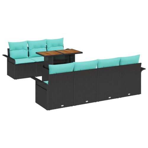 Градински Софа Комплект със съхранение 8 pcs Черно Полиратан